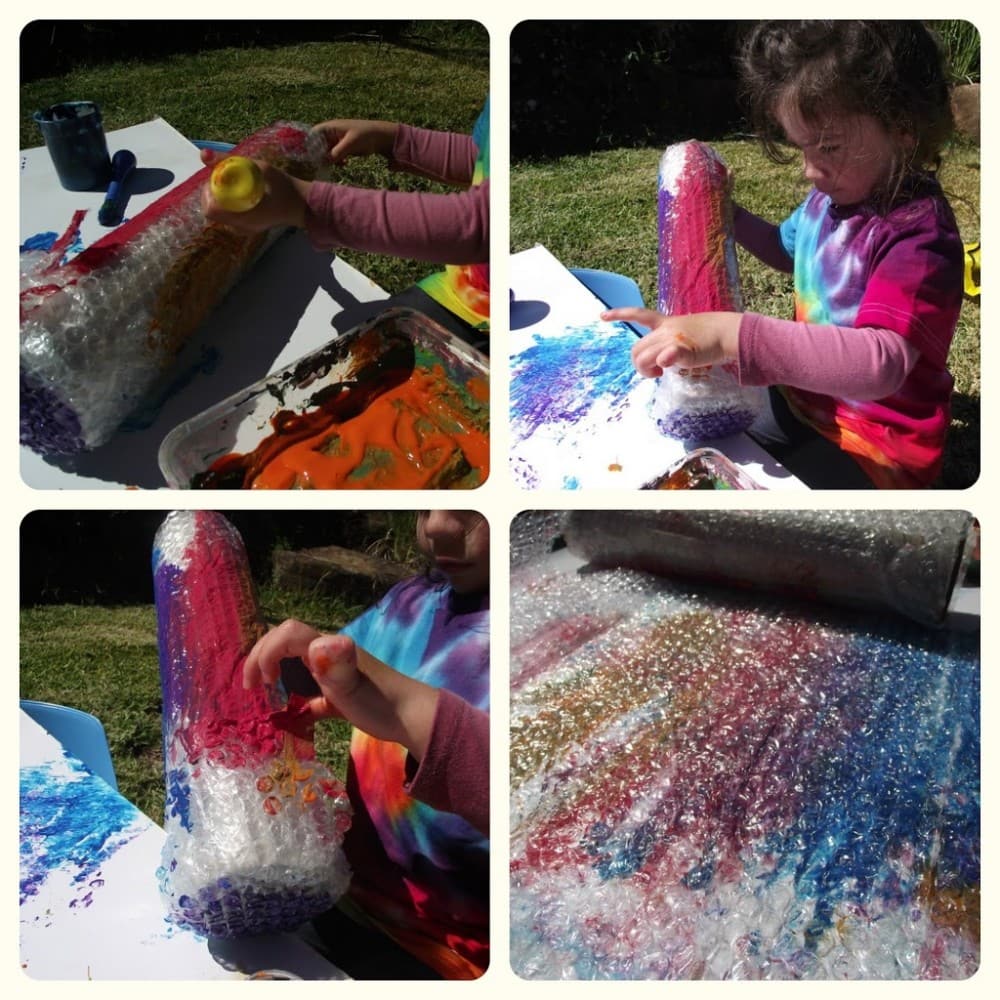 DIY Sensory Bubblewrap Roller Painting - Tips to modify for SPD children included