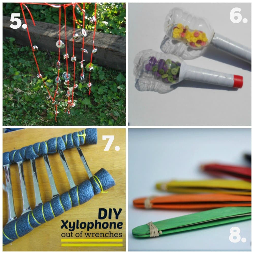 DIY Recycled Play Ideas - Make your own musical instruments using recycled materials. See them all at Mummy Musings and Mayhem!