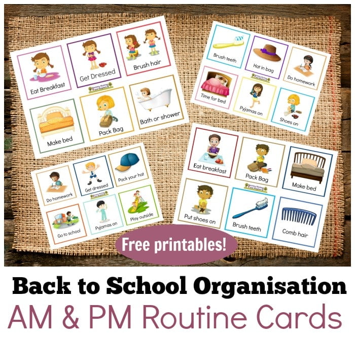 Back to school organisation - free printable cards for families to help you get on top of your morning and afternoon routines. Help your children embrace independence and self help skills! Download yours at Mummy Musings and Mayhem!