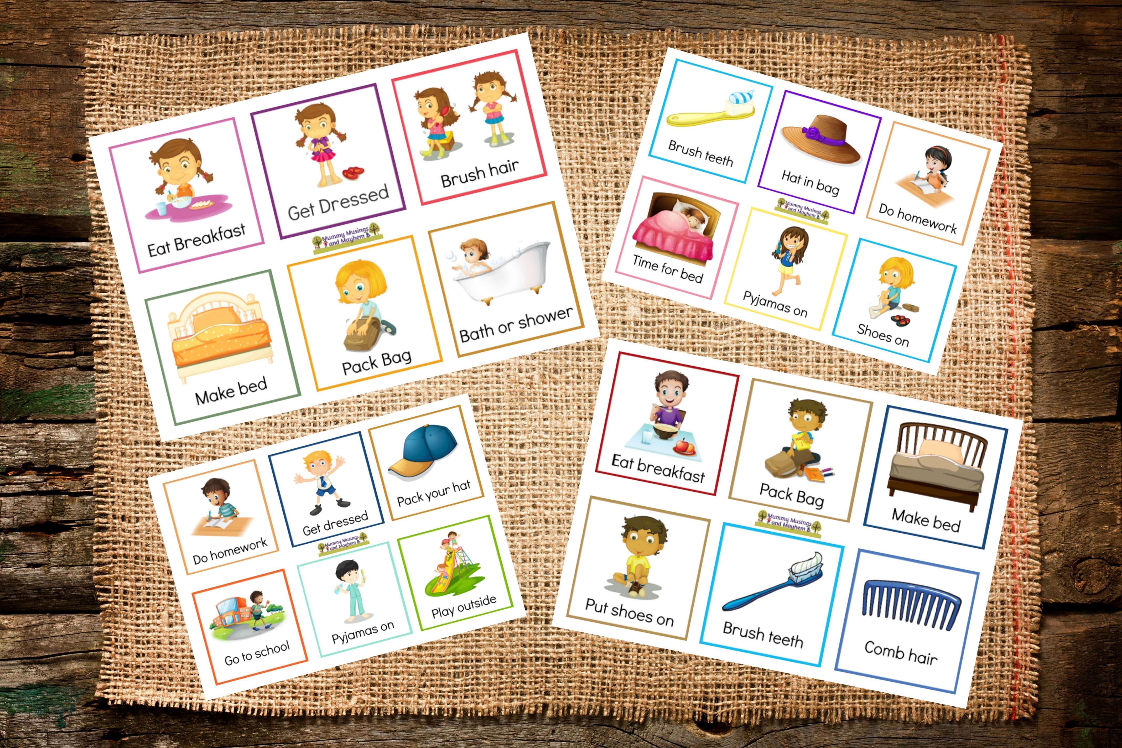 Back to school organisation - free printable cards for families to help you get on top of your morning and afternoon routines. Help your children embrace independence and self help skills! Download yours at Mummy Musings and Mayhem!