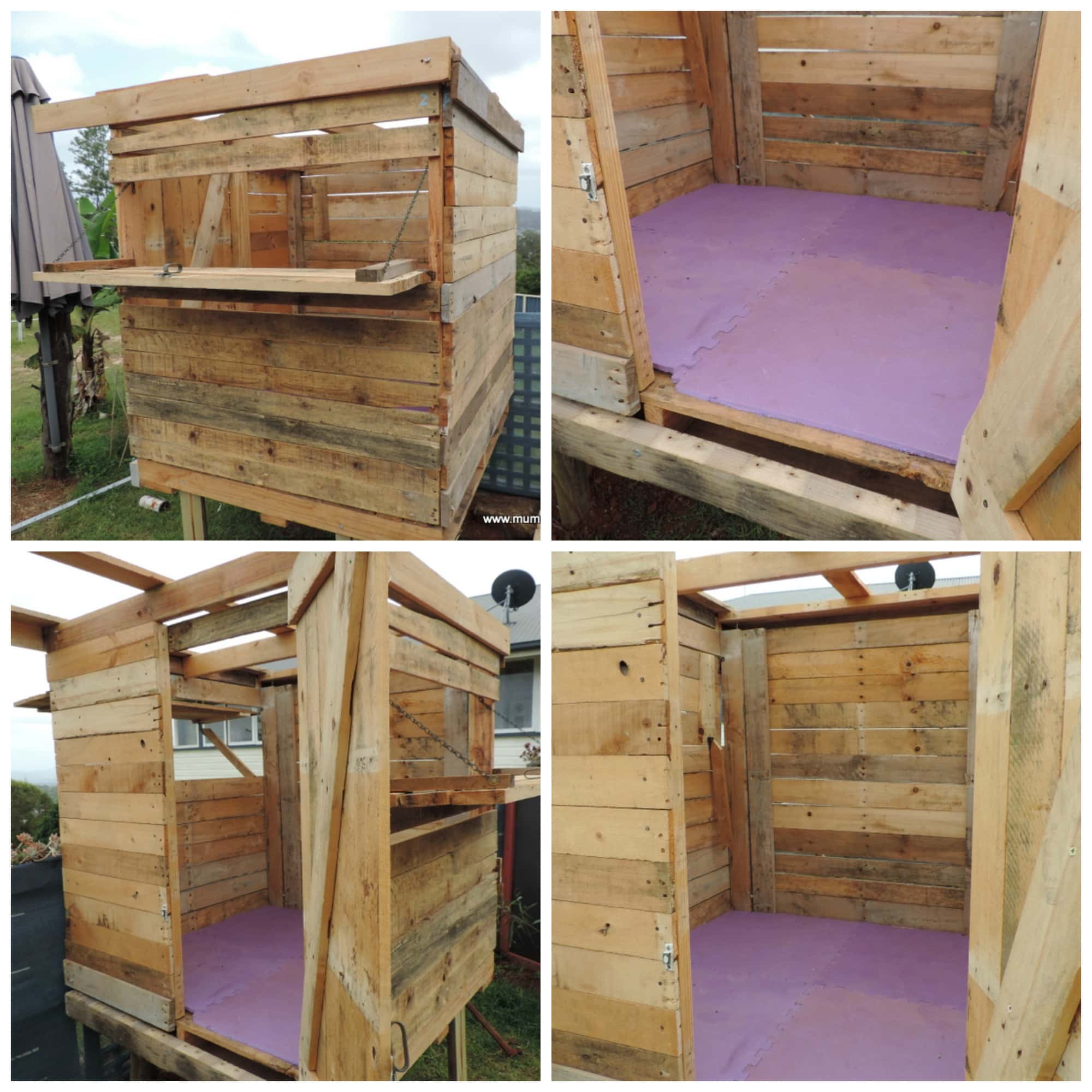 A recycled pallet cubby for outside play in the backyard. A project that cost very little due to the recycled materials used throughout - See how they did it in this post from Mummy Musings and Mayhem