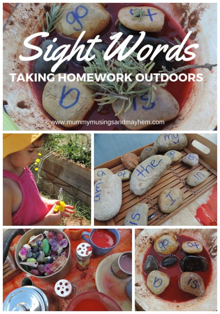 Sight Words homework for children can be boring - incorporate some play based learning and fun by taking homework outside with these easy ideas!