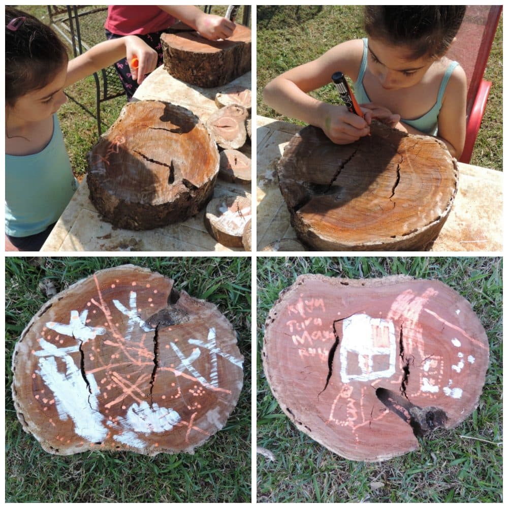 8 easy ideas to introduce play based learning activities into children's outdoor play using wooden cookies, nature and simple DIY resources. Fantastic ideas here for early childhood teachers, educators and homeschool!