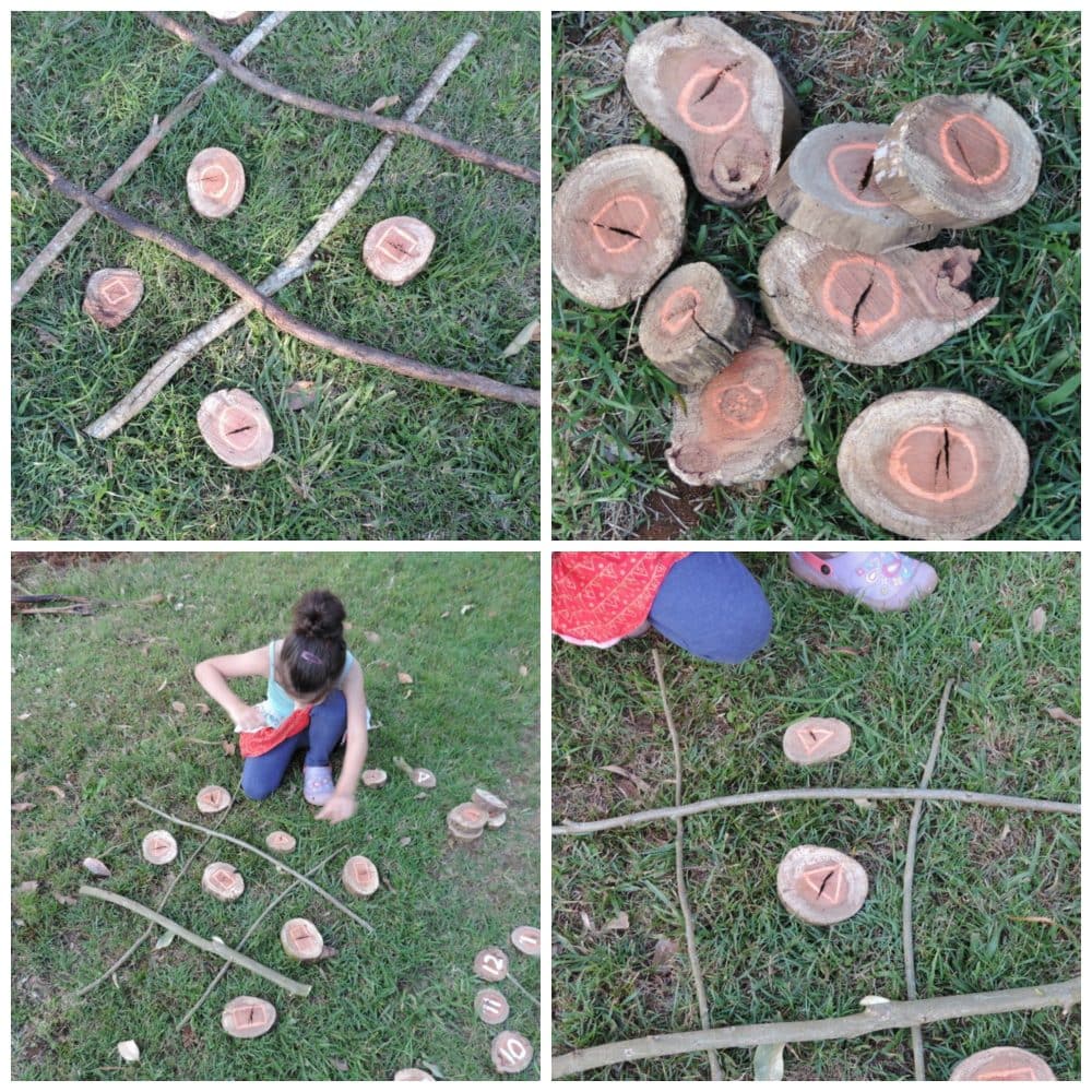 8 easy ideas to introduce play based learning activities into children's outdoor play using wooden cookies, nature and simple DIY resources. Fantastic ideas here for early childhood teachers, educators and homeschool!