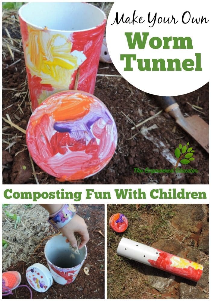 Play Based Learning! Find out how to introduce children to the concepts of sustainability and composting with this easy worm tunnel project for the garden. See all the steps at The Empowered Educator - this is a wonderful sustainable practice activity for homeschool and early childhood educators as well as parents!