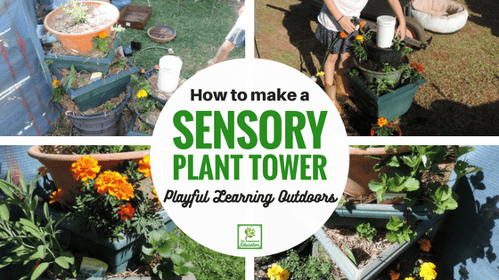 Make gardening with children an active learning (and fun!) experience with this easy sensory plant tower project. Incorporates recycled materials, nature, sensory play, teamwork and so many more learning outcomes! Easy to plan and set up outdoor activity for homeschool, early childhood educators, teachers, schools, daycare and anyone with no space for a big garden! Follow the easy steps here.