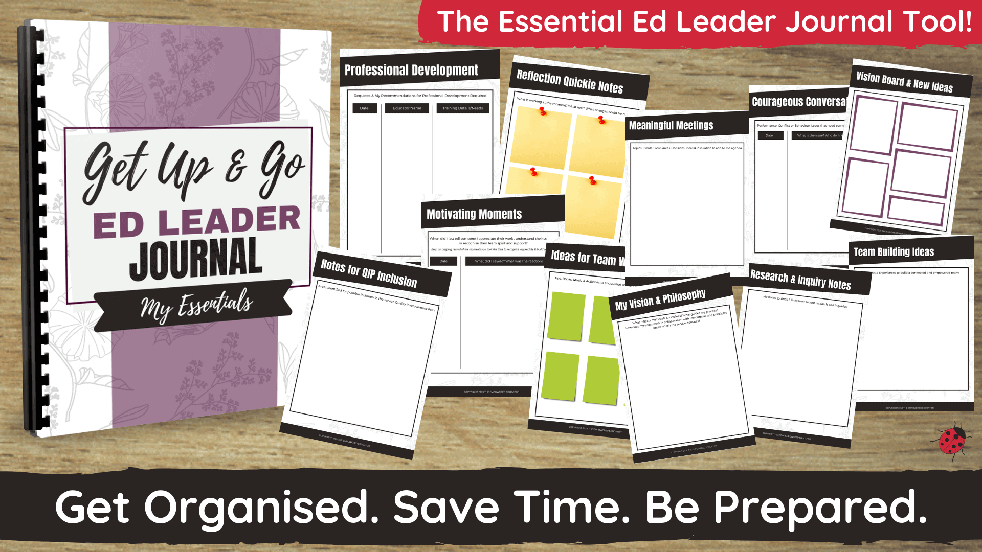 Educational leaders - use this journal to help you lead confidently, mentor, motivate, inspire, manage your time effectively & simplify your role!