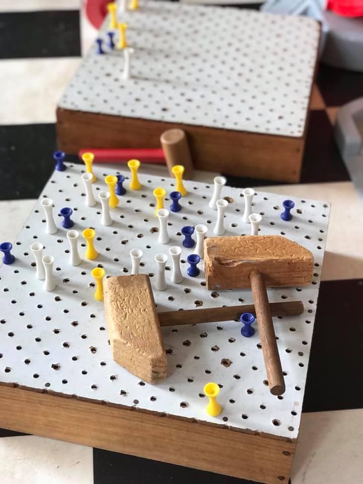 peg board and golf tees Setup up these simple activity ideas for toddlers and help them learn through play - no hours of prep or expensive materials required! Ideas for early childhood educators, teachers, nursery and homeschool families!