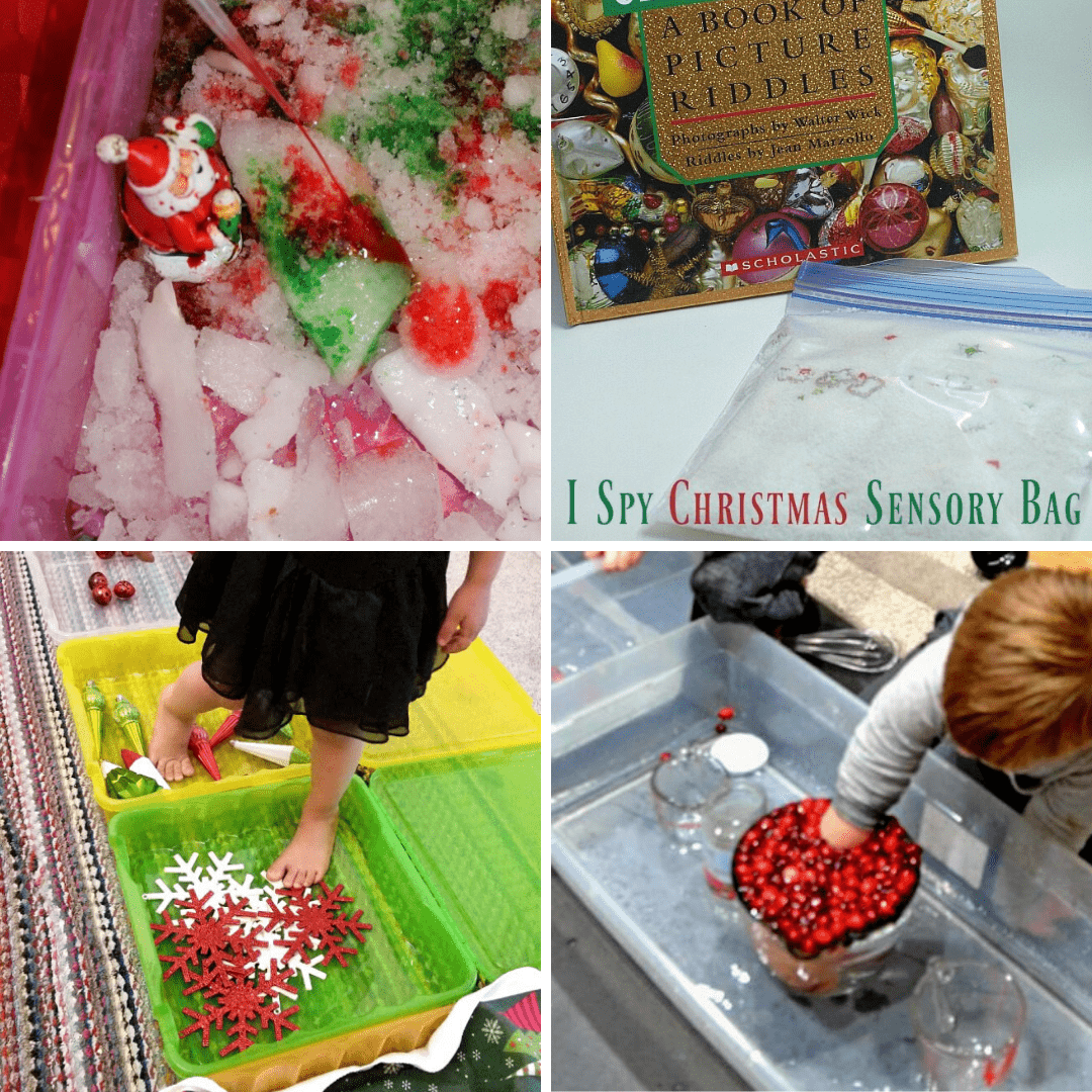 Try these sensory Christmas play ideas and activities from the Empowered Educator for early learning educators, teachers, childcare and daycare providers. Includes sensory processing tips and sensory bins, bags, craft and small world play ideas!