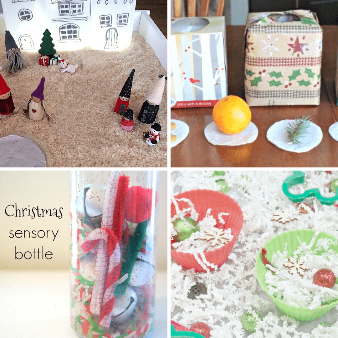 Try these sensory Christmas play ideas and activities from the Empowered Educator for early learning educators, teachers, childcare and daycare providers. Includes sensory processing tips and sensory bins, bags, craft and small world play ideas!