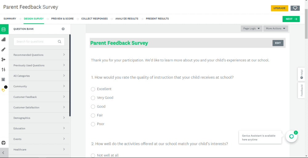 survey monkey sample parent feedback survey