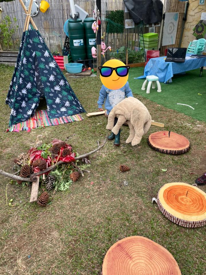 made a campfire and camp outdoor activities and invitations play for children