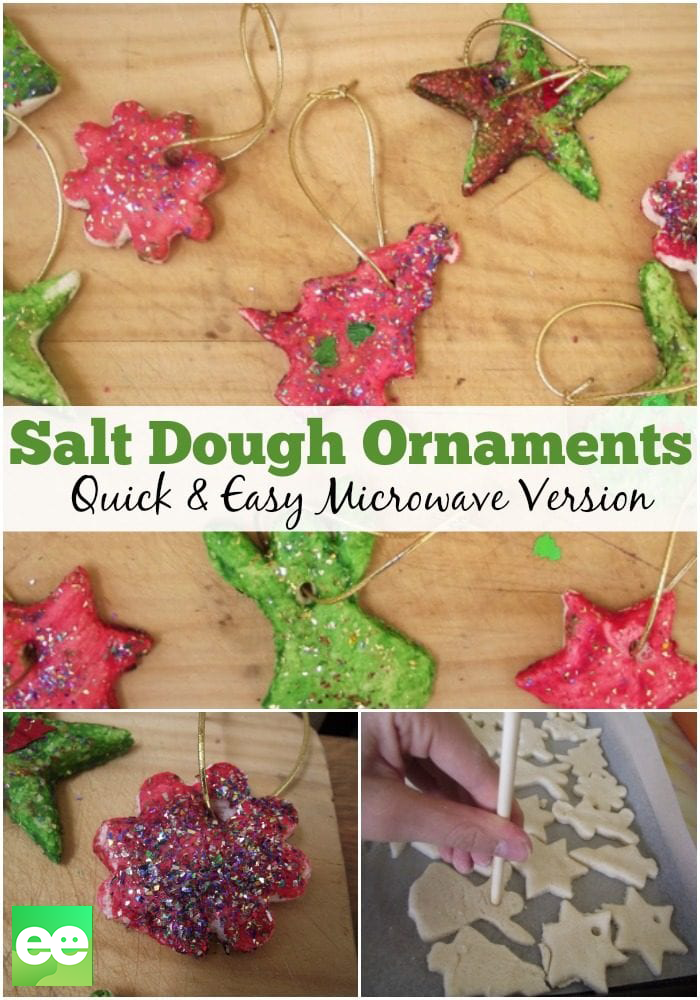 Make your own salt dough Christmas ornaments with children in half the time using this easy microwave version. Lots of fun for home or childcare!