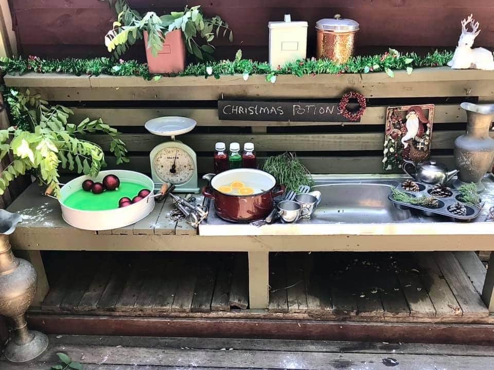 outdoor mud kitchen Christmas Activities for Early Learning