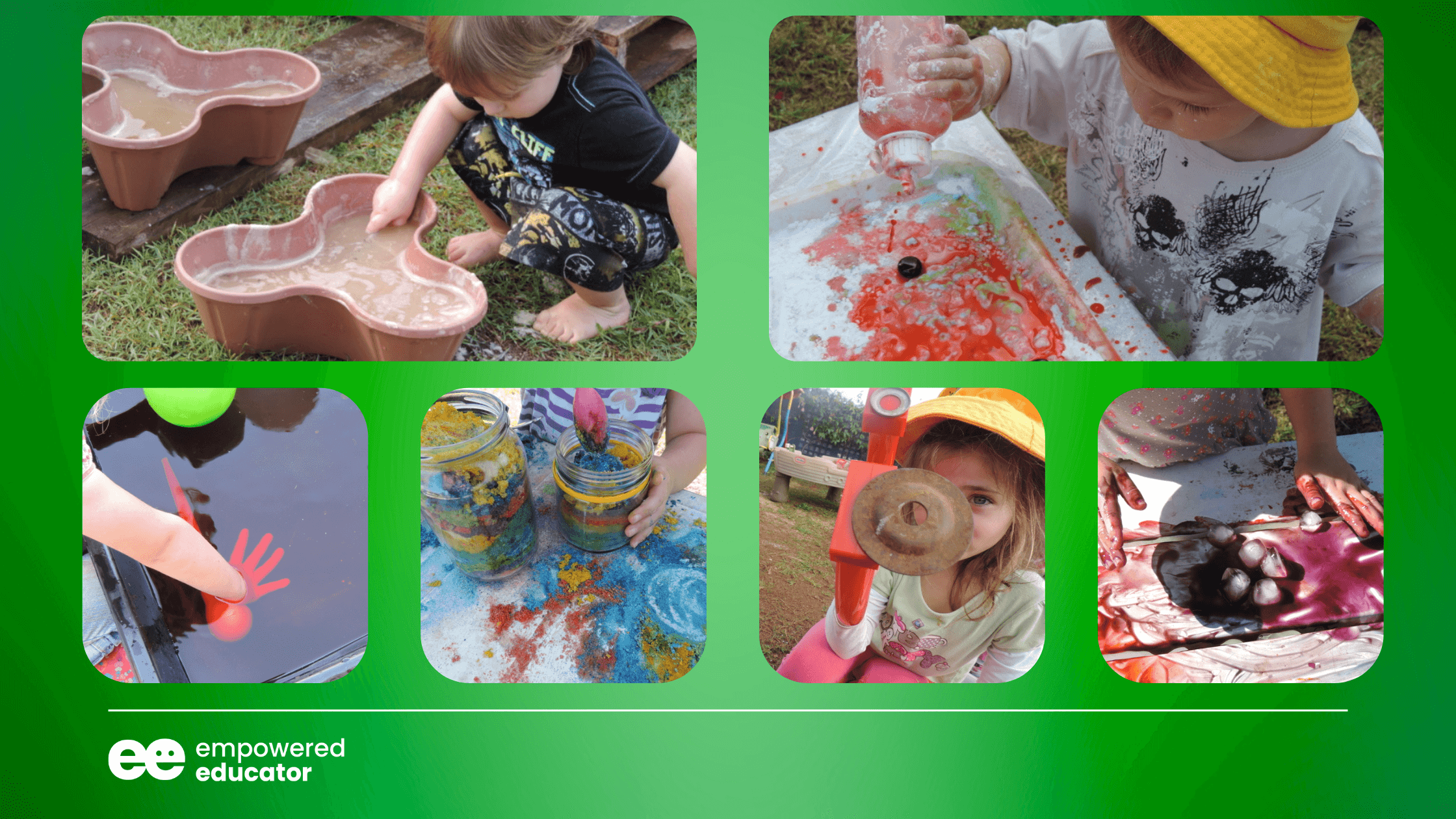 Children using everyday materials to experiment and discover STEM concepts through play