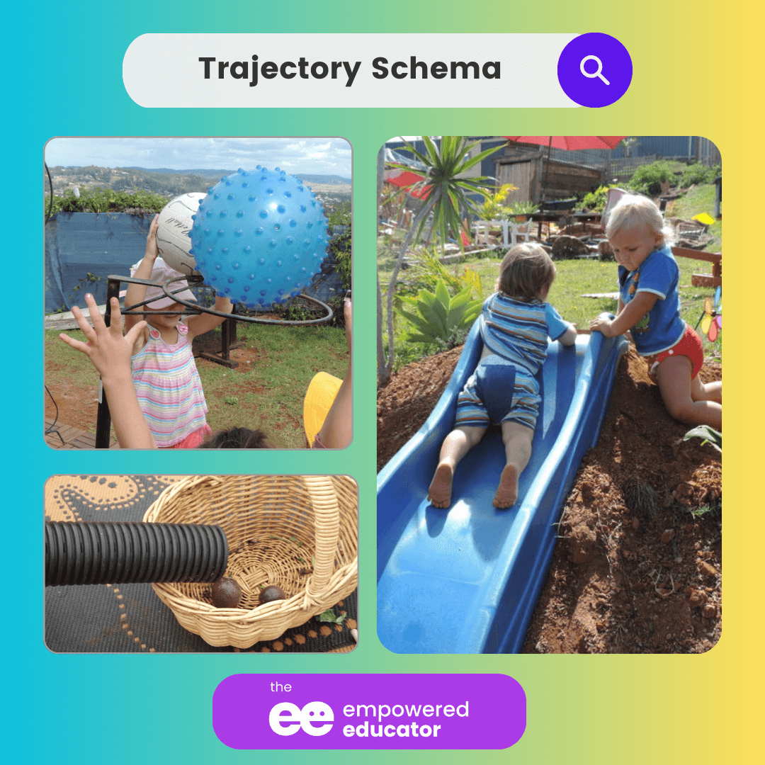 children playing outside displaying trajectory schema behaviour