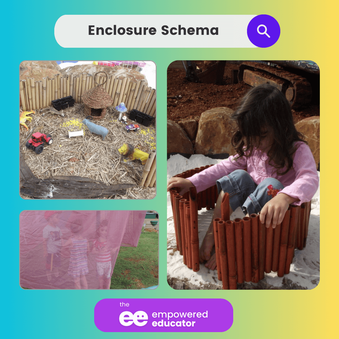 invitations to play and toddlers engaging in enclosure schema play