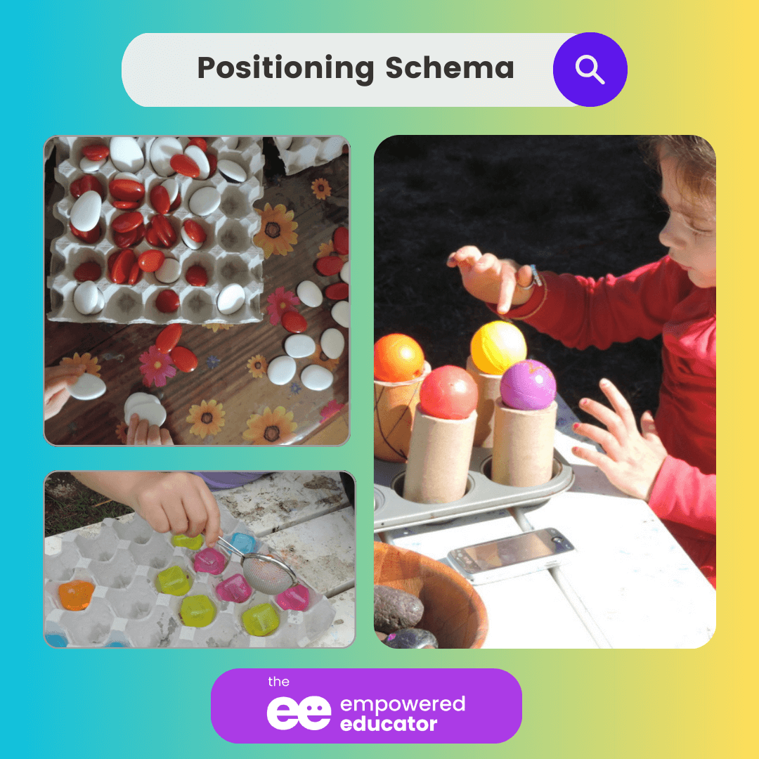 ideas shown for positioning schema play in family day care outdoors