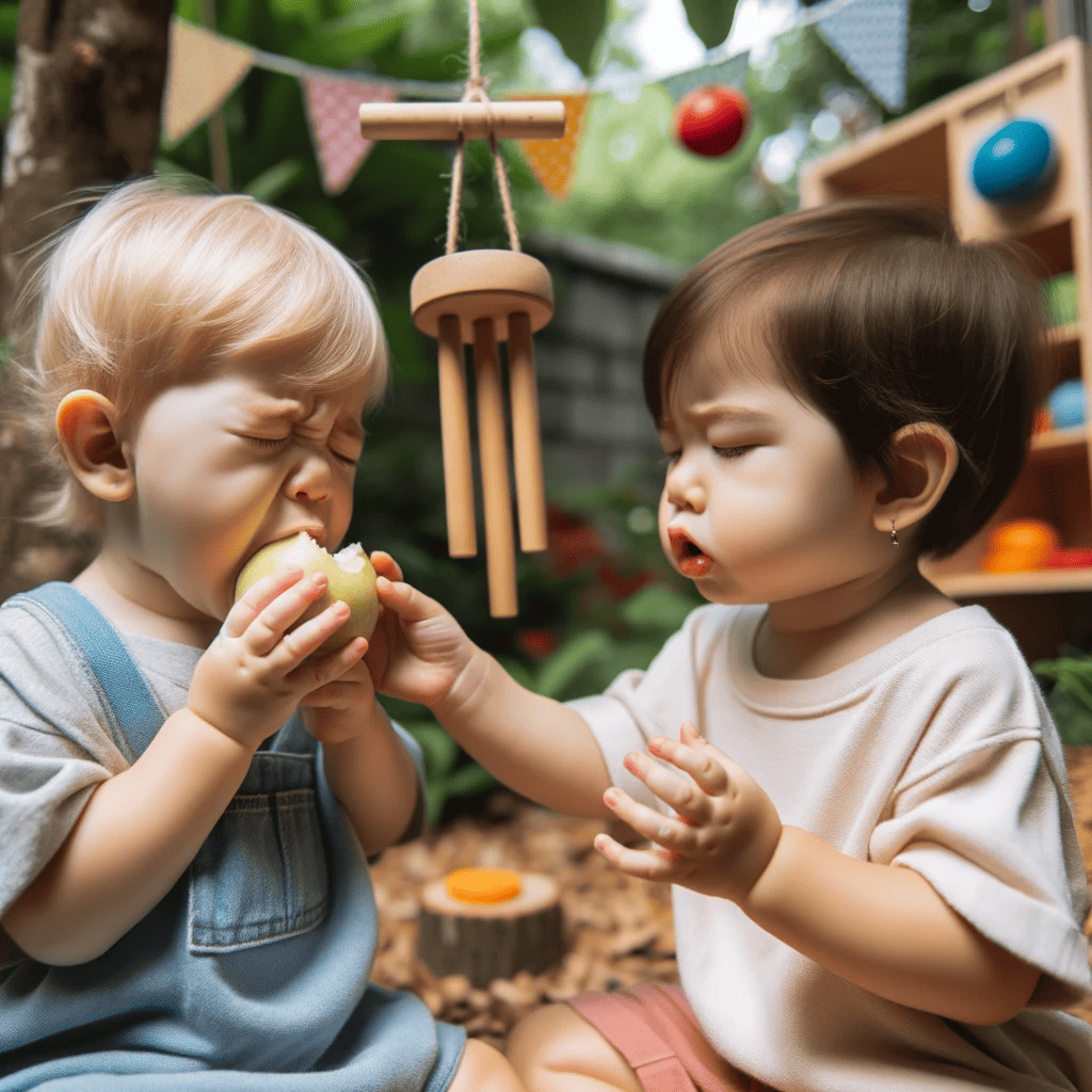 child biting into an apple with distaste due to sensory processing challenges