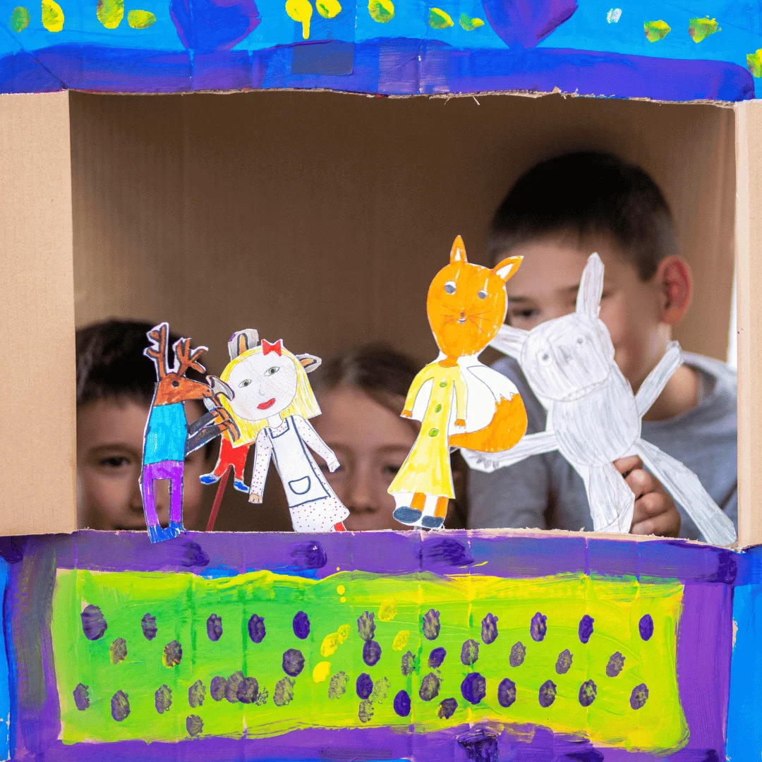 diy puppet theatre box made from recycled materials